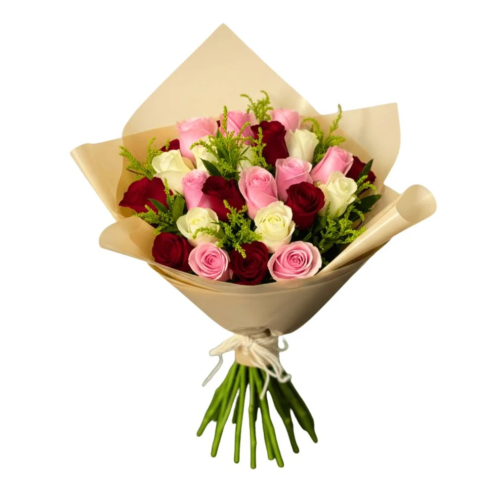 Buquê 24 Rosas três Cores