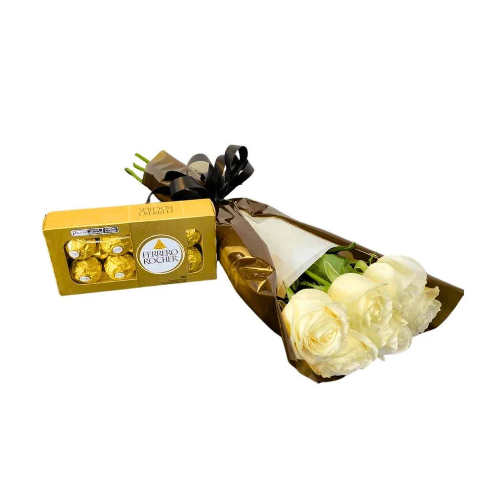 Buquê de Rosas Brancas com Ferrero Rocher