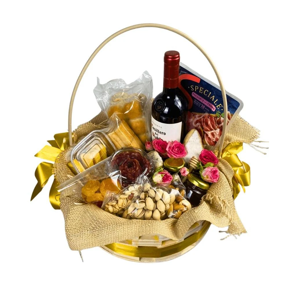 Cesta Luxo Vinho e Petiscos
