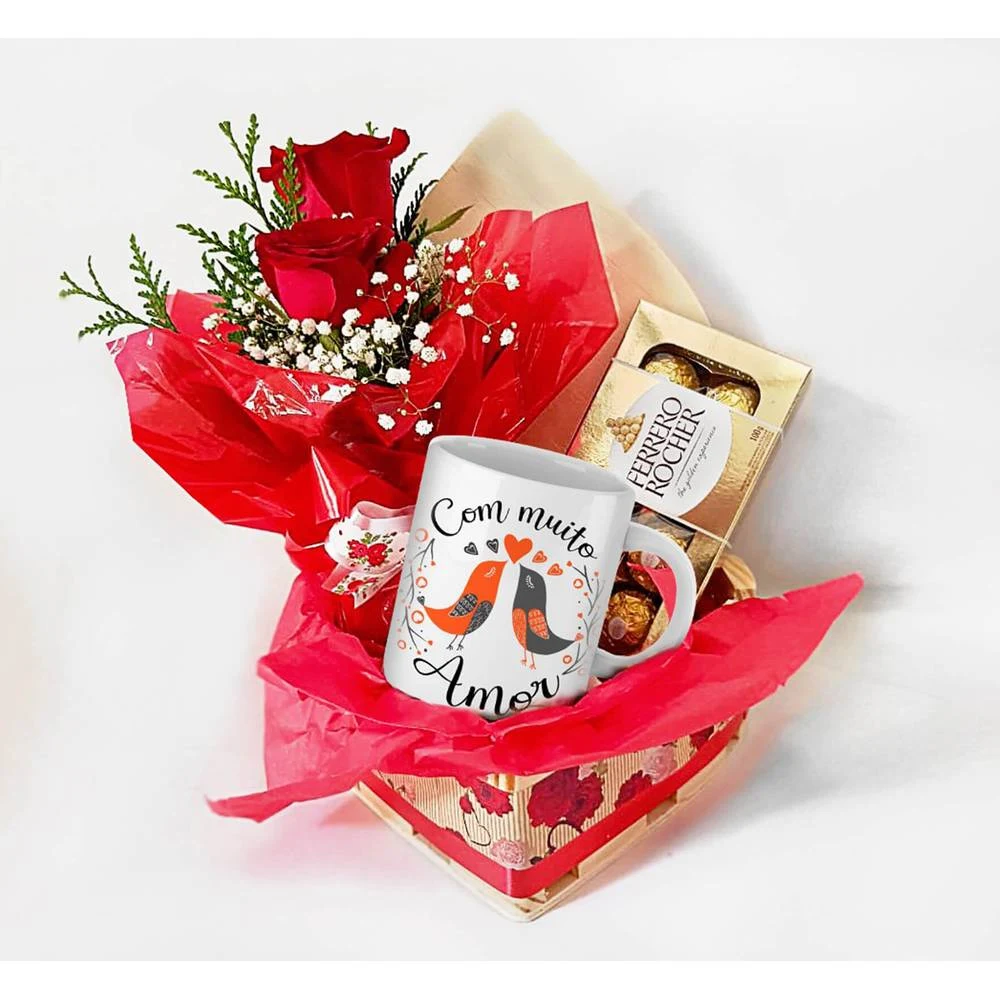 Kit Love: Caneca, Chocolate, Flores