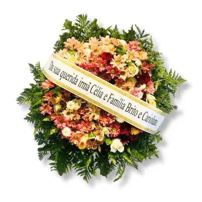 Coroa de Flores com Faixa Personalizada – Tons Quentes