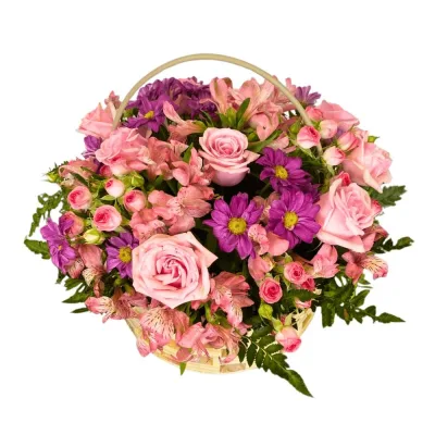 Cesta Floral Encanto em Tons de Rosa