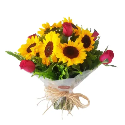 Ramalhete de Girassol e Rosas Vermelhas